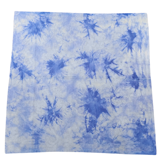 The Ojai Sky blue tie-dye cashmere scarf with silver glitter, flat lay – Maison Pablo