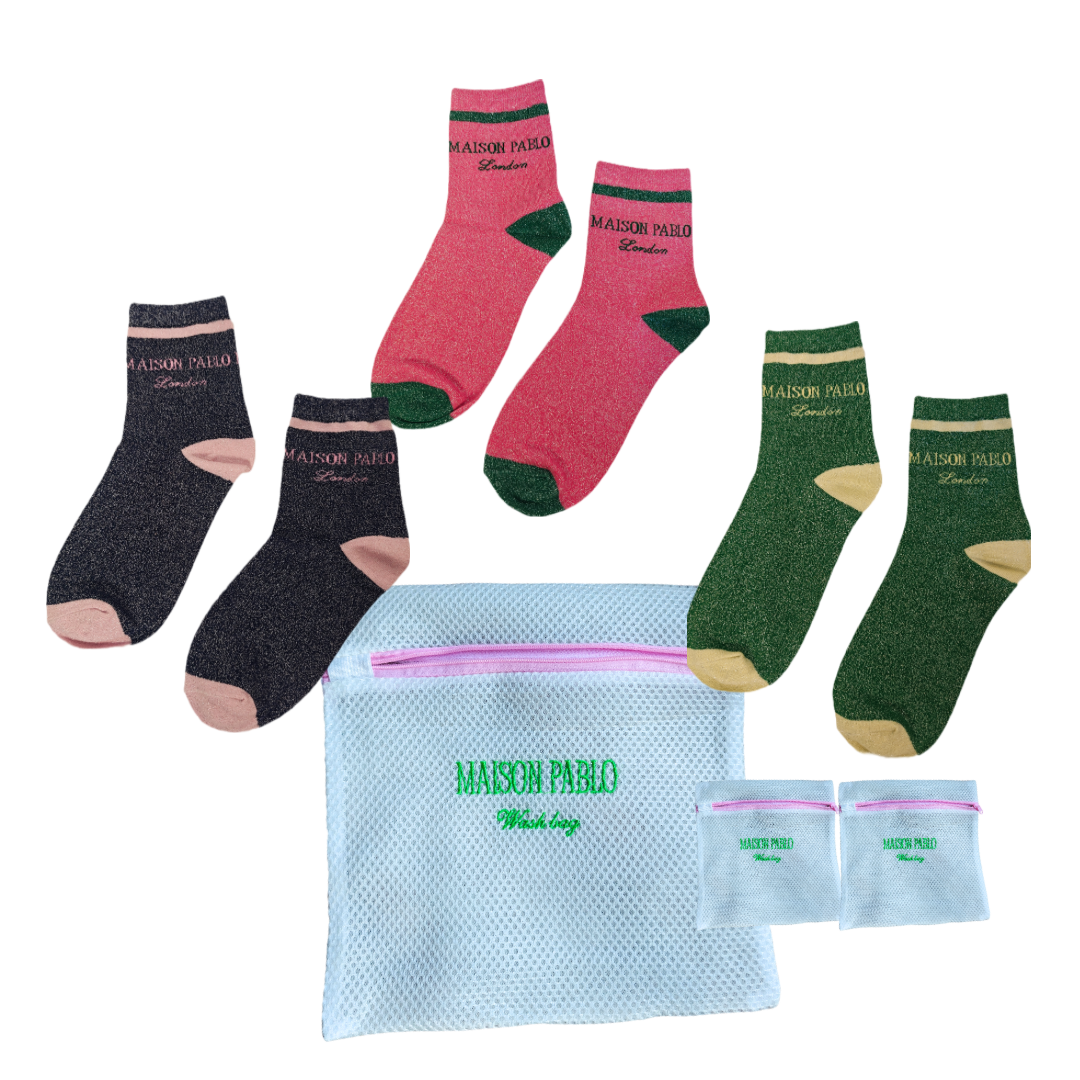 Maison Pablo cotton sock gift set contents – socks and wash bags